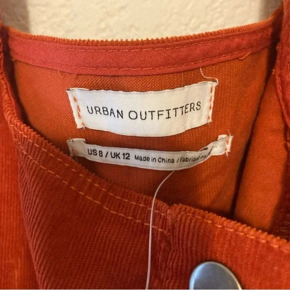 NWT Urban Outfitters Orange Corduroy Jumper Dress Women’s 8 Mini Dress Buttons - Picture 5 of 10